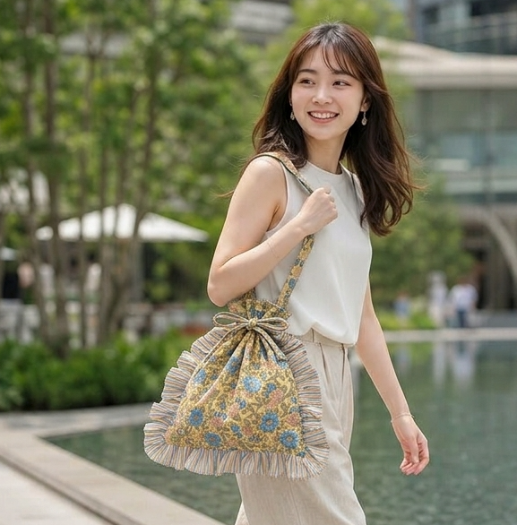 Frill Tote Carino Block Print (Yellow Ochre)